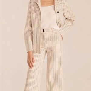 Rebecca Taylor Cream Striped Wide-Leg Pants and Jacket Set